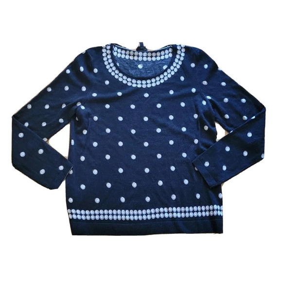 Talbots Sweater Top Shirt Womens Large Black White Polka Dot Merino Wool Career - Picture 1 of 10